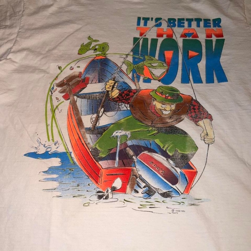 1980s "It's Better Than Work" fishing graphic tee fishing. Single stitch. XL